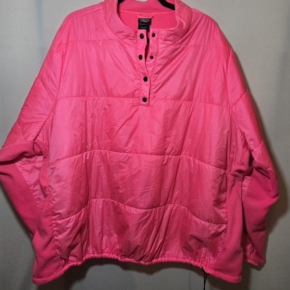 Happy Camper by Torrid Hot Neon Pink Pullover Fleece Puffer Button Collar, sz 4X